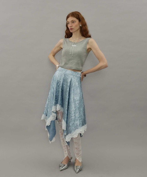 504t*エポカザショップ ウール ハンカチヘム フレアスカート ワッシャーサテンハンカチーフヘムスカート（スカート