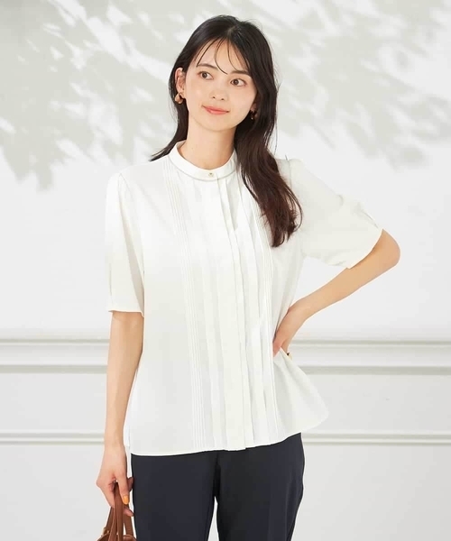 ブラウス シャツ 「洗える」ピンタック配色ブラウス レディース 洗える】配色ピンタックブラウス（シャツ/ブラウス）｜a.v.v