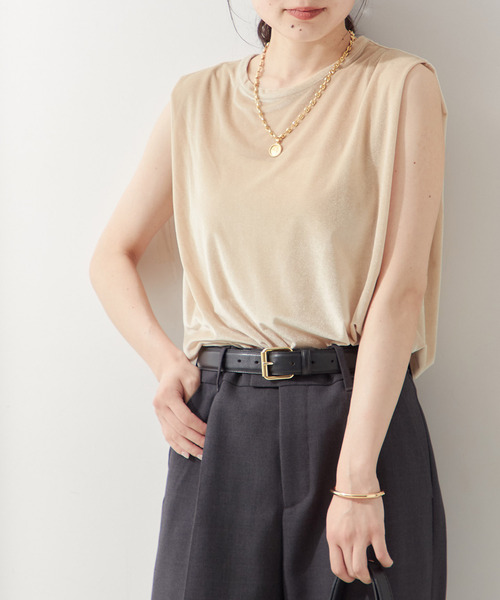 journal standard L'essage(ジャーナルスタンダードレサージュ)の「ベロア タックノースリーブ(Tシャツ/カットソー・レディース・ネイビー/ベージュ/ブラウン・FREE)」の16枚目の写真