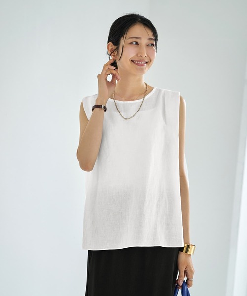 STYLE DELI(スタイルデリ)の「シンプルなサイドボックス麻混ブラウス(シャツ/ブラウス・レディース・ホワイト/イエロー・FREE)」の2枚目の写真