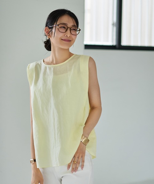 STYLE DELI(スタイルデリ)の「シンプルなサイドボックス麻混ブラウス(シャツ/ブラウス・レディース・ホワイト/イエロー・FREE)」の5枚目の写真