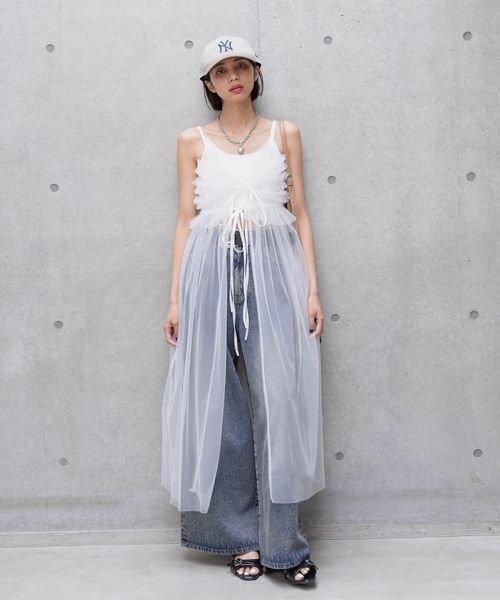 PAGEBOY（ページボーイ）の「チュールレイヤードワンピース（ワンピース・レディース・オフホワイト/ブラック・FREE）」の6枚目の写真