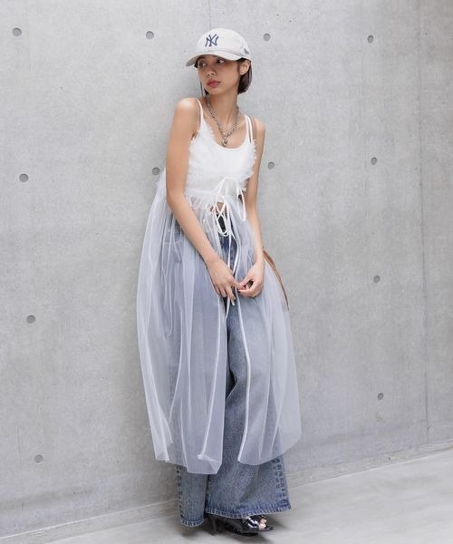 PAGEBOY（ページボーイ）の「チュールレイヤードワンピース（ワンピース・レディース・オフホワイト/ブラック・FREE）」の7枚目の写真