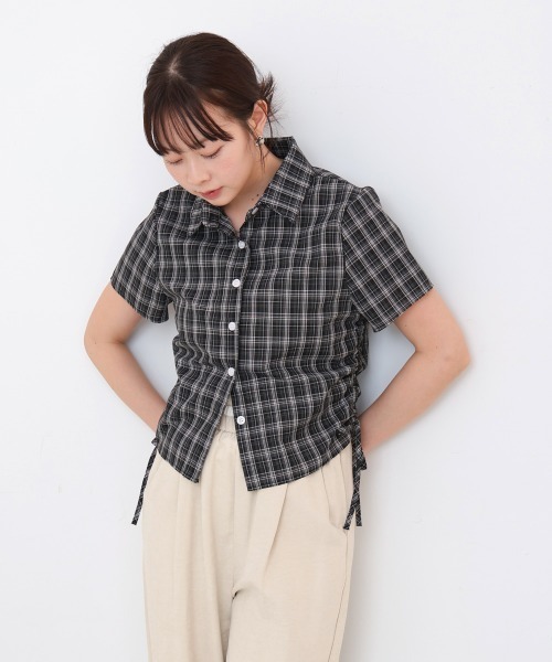 Bab（バブ）の「サイドリボンアソートチェックブラウス（シャツ/ブラウス・レディース・ブラック/ホワイト系その他/ブラウン・M）」の3枚目の写真