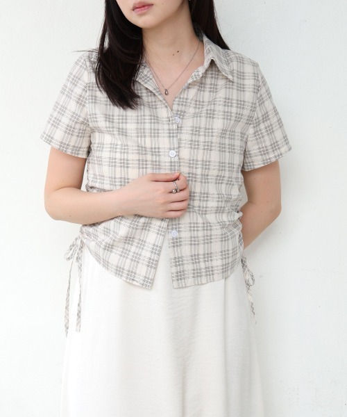 Bab（バブ）の「サイドリボンアソートチェックブラウス（シャツ/ブラウス・レディース・ブラック/ホワイト系その他/ブラウン・M）」の4枚目の写真