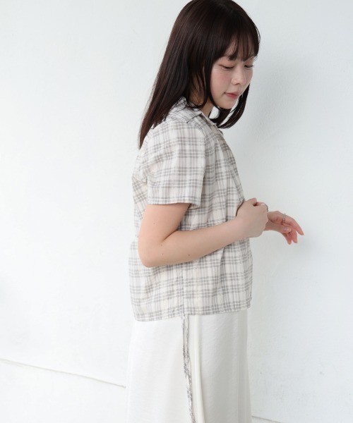 Bab（バブ）の「サイドリボンアソートチェックブラウス（シャツ/ブラウス・レディース・ブラック/ホワイト系その他/ブラウン・M）」の7枚目の写真