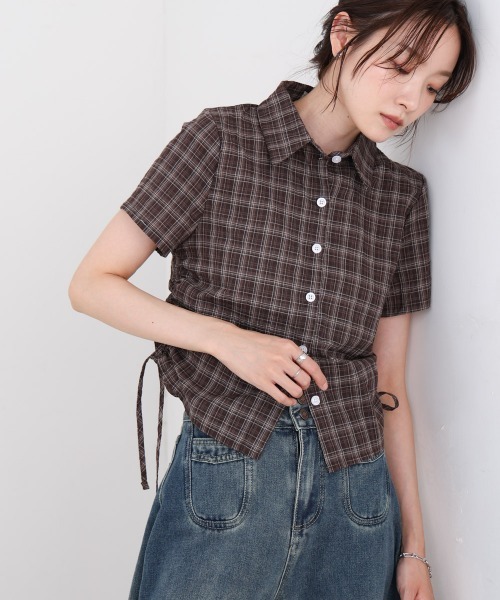 Bab（バブ）の「サイドリボンアソートチェックブラウス（シャツ/ブラウス・レディース・ブラック/ホワイト系その他/ブラウン・M）」の22枚目の写真