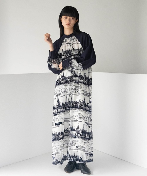 mintdesigns（ミントデザインズ）の「TOILE DE JOUY DRESS（Tシャツ/カットソー・レディース・ネイビー/ブラック・ONESIZE）」の2枚目の写真