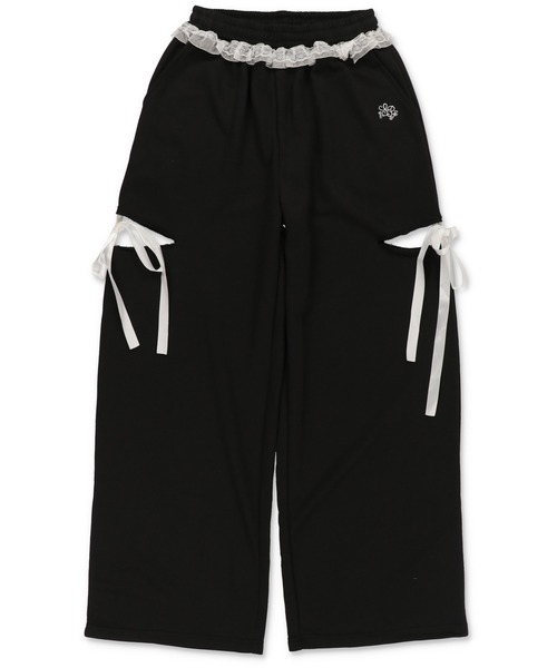 SPINNS（スピンズ）の「裏毛スウェットパンツ/カットアウトリボン（スウェットパンツ・レディース・ブラック/グレー/オフホワイト・ONESIZE）」の3枚目の写真