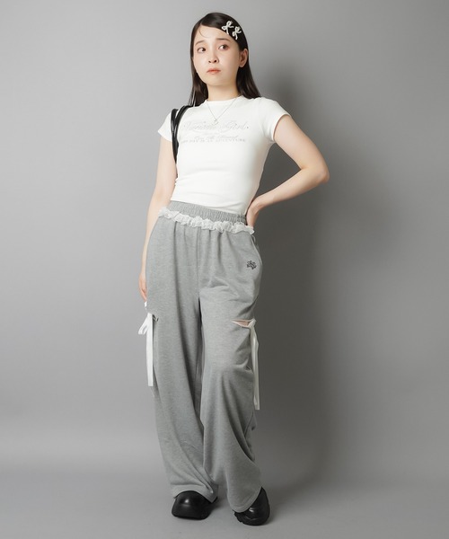 SPINNS（スピンズ）の「裏毛スウェットパンツ/カットアウトリボン（スウェットパンツ・レディース・ブラック/グレー/オフホワイト・ONESIZE）」の17枚目の写真