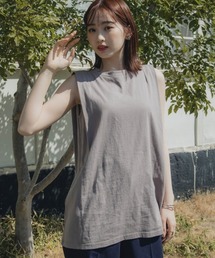 高身長 綿100%汗染みしにくいタックノースリーブTシャツ(トールサイズ)Essenave