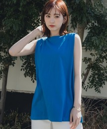 高身長　綿１００％汗染みしにくいタックノースリーブＴシャツ（トールサイズ）Essenave