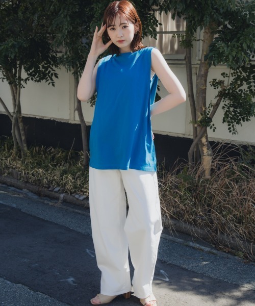 slattgir(スラットジール)の「高身長 綿100%汗染みしにくいタックノースリーブTシャツ(トールサイズ)Essenave(Tシャツ/カットソー・レディース・ブラック/ブルー/グレー・TM/TL/TLL/T3L/T4L/T5L)」の20枚目の写真