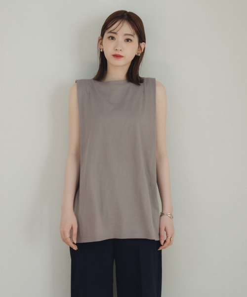 slattgir(スラットジール)の「高身長 綿100%汗染みしにくいタックノースリーブTシャツ(トールサイズ)Essenave(Tシャツ/カットソー・レディース・ブラック/ブルー/グレー・TM/TL/TLL/T3L/T4L/T5L)」の21枚目の写真
