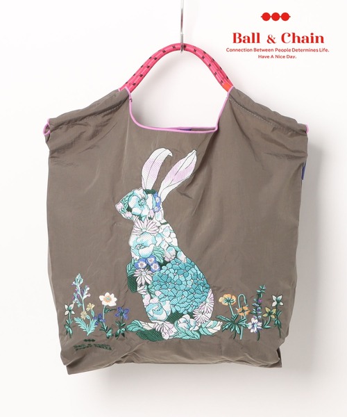 SUPER HAKKA×Ball＆Chain 花うさぎ刺繍トートバッグ（M