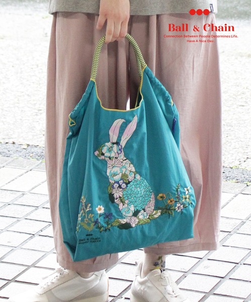 SUPER HAKKA×Ball＆Chain 花うさぎ刺繍トートバッグ（M