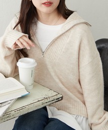 柔らかな肌さわり、ヤクタッチハーフジップニット