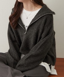 【即完Mサイズ❗️】Stone  グレーハーフジップ アップニットM ハーフジップ」に該当するメンズのニット/セーター（グレー/灰色系