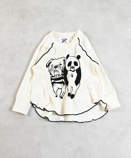 JIPPON（ジポン）の「パンダメローカットソー/日本製（Tシャツ/カットソー・キッズ・イエロー/ピンク/ライトブルー/オフホワイト・80/90/100/110/120）」の2枚目の写真