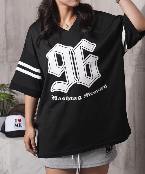 セール】【MEMORY】Vネック ナンバリング メッシュTシャツ / V