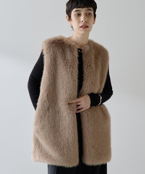 THE PAUSE】フェイクファークルーネックジレ（ベスト）｜THE