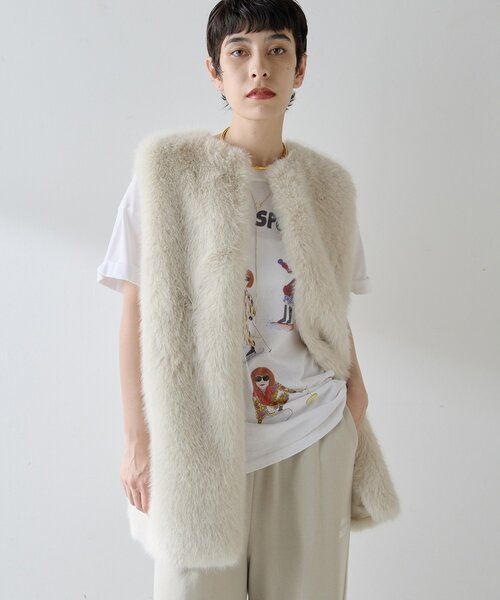 THE PAUSE】フェイクファークルーネックジレ（ベスト）｜THE PAUSE（ザ