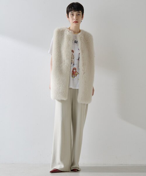 専用cenファー付きホワイトジレ SUGAR BISKET ベスト ジレ エコファーロングジレ レディース