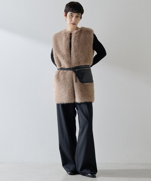 THE PAUSE】フェイクファークルーネックジレ（ベスト）｜THE