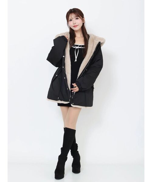 EATME（イートミー）の「フェイクファーフードコート（その他アウター・レディース・アイボリー/ブラック・FREE）」の4枚目の写真