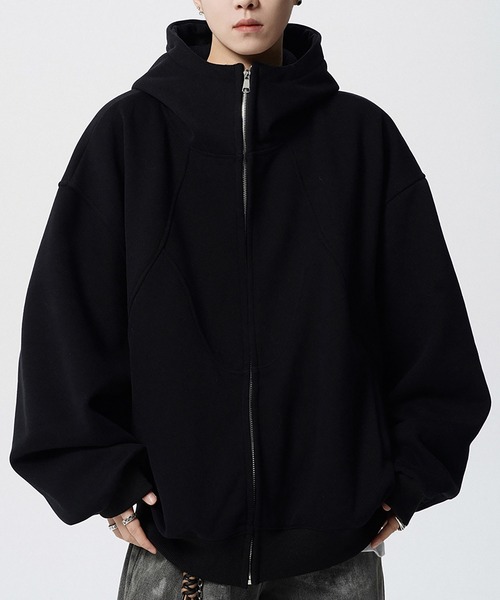 セール】“モードに映える、無機質デザイン” オーバージップフーディ