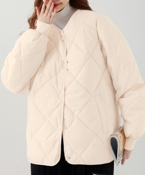 cammie（キャミー）の「キルティングブルゾン（ノーカラーコート・レディース・ブラウン/ブラック/オフホワイト・M/L）」の9枚目の写真