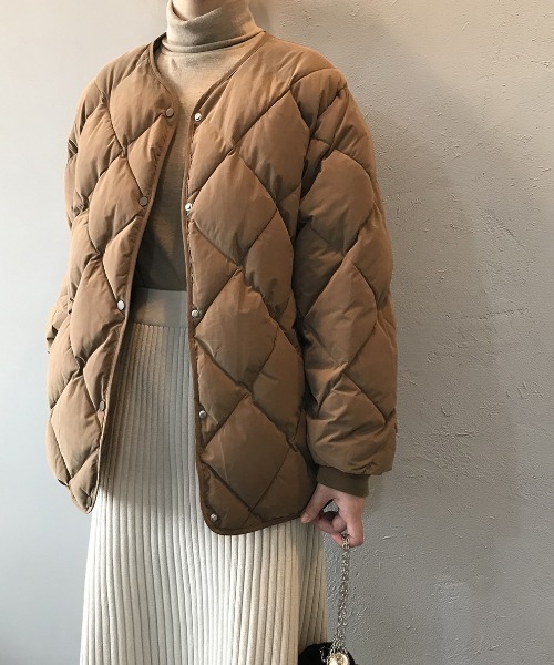 cammie（キャミー）の「キルティングブルゾン（ノーカラーコート・レディース・ブラウン/ブラック/オフホワイト・M/L）」の11枚目の写真