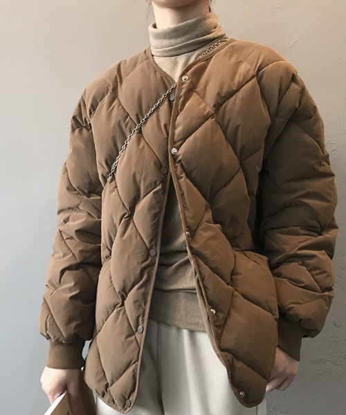 cammie（キャミー）の「キルティングブルゾン（ノーカラーコート・レディース・ブラウン/ブラック/オフホワイト・M/L）」の10枚目の写真