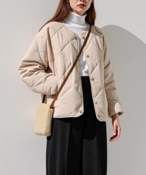 セール】キルティングブルゾン（ノーカラーコート）｜cammie（キャミー