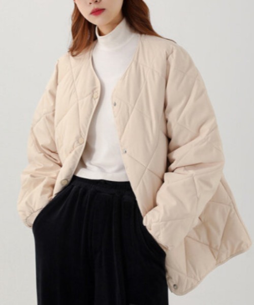 cammie（キャミー）の「キルティングブルゾン（ノーカラーコート・レディース・ブラウン/ブラック/オフホワイト・M/L）」の17枚目の写真