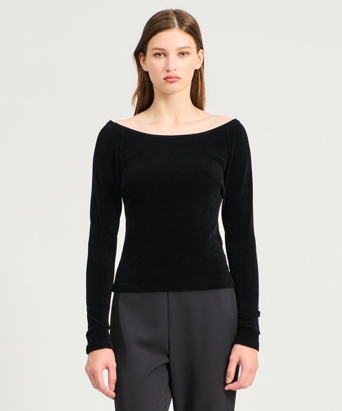 ESTNATION(エストネーション)の「ESTNATION / ベロアオフショルニット(ニット/セーター・レディース・ブラック/オフホワイト/ブラウン・FREE)」の7枚目の写真