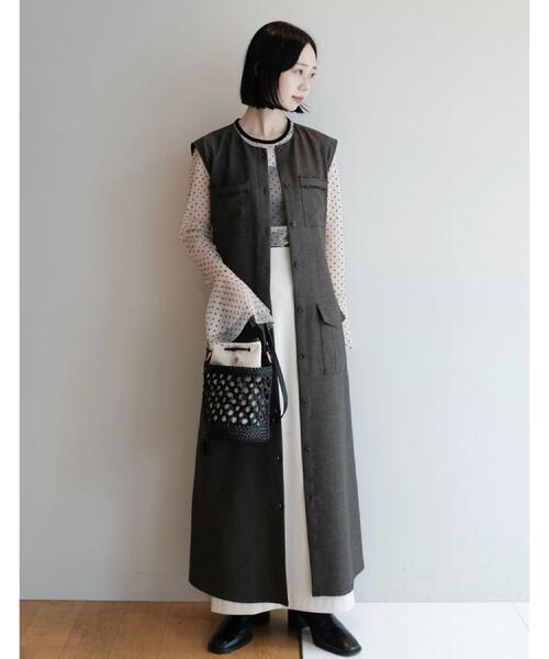 DRESSTERIOR(ドレステリア)の「【洗える/前開きボタン】ウォッシャブルツイードライクワンピース(ワンピース・レディース・ダークブラウン/ブラック・34/36/38)」の3枚目の写真