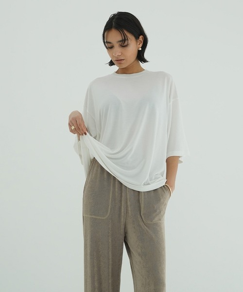 Tシャツ(半袖/袖なし) CLANE CACHECOEUR DRAPE TOPS CLANE（クラネ）の「CACHECOEUR DRAPE TOPS（Tシャツ/カットソー