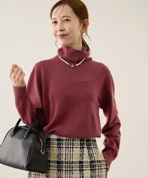 ROPE' PICNIC（ロペピクニック）の「アンチピリング天竺タートルネックニットプルオーバー/イージーケア（ニット/セーター・レディース・キナリ/ブラック/ホワイト系その他5/ワイン・FREE）」の4枚目の写真