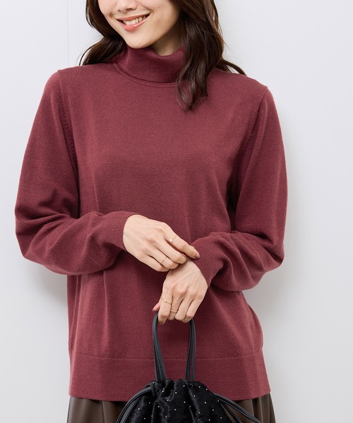 アンチピリング天竺タートルネックニットプルオーバー/イージーケア