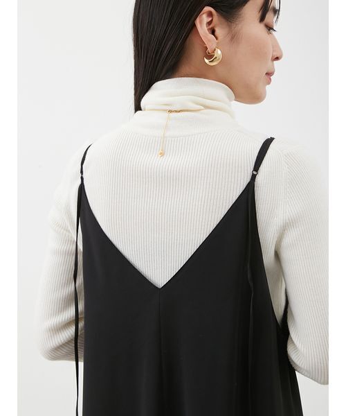 サテンレーストリミングナローキャミワンピース（ワンピース）｜Mila