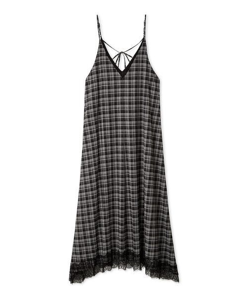 サテンレーストリミングナローキャミワンピース（ワンピース）｜Mila