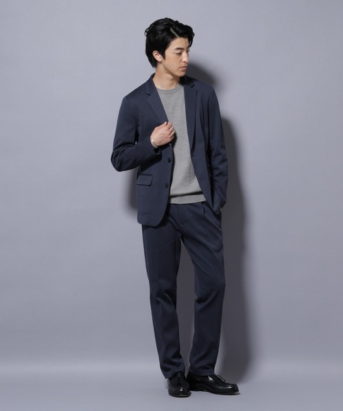 NANO universe ネイビー ノーカラーパンツスーツセット NANO universe（ナノユニバース）の「LB.04/ノーカラージャケット
