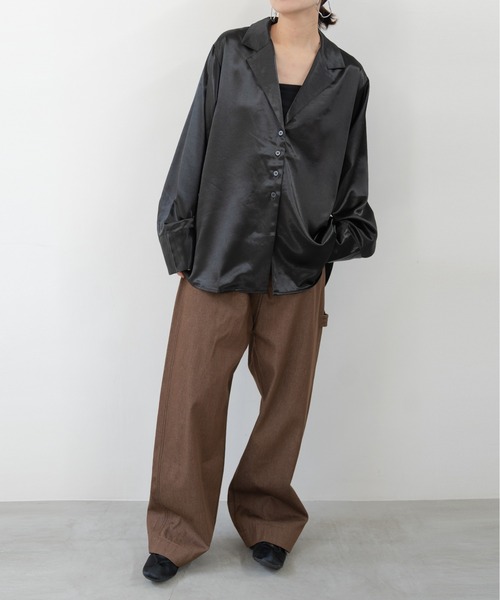 オープンカラーサテンシャツ（シャツ/ブラウス）｜hwyl（ヒュイル）の