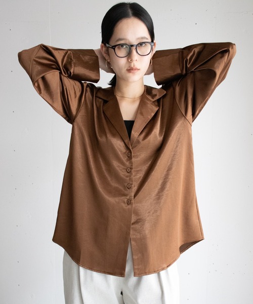 オープンカラーサテンシャツ（シャツ/ブラウス）｜hwyl（ヒュイル）の