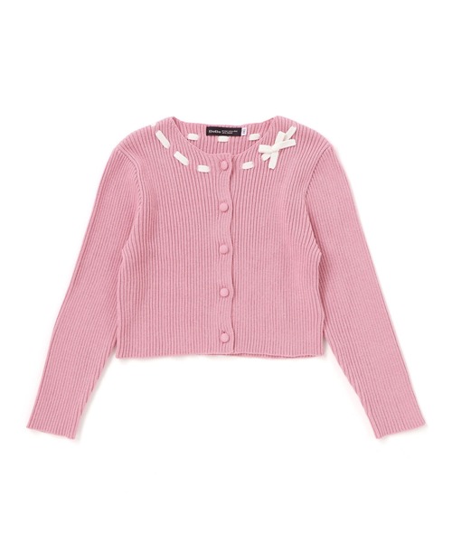 BeBe（ベベ）の「ラインリボンくるみボタンニット長袖カーディガン（カーディガン/ボレロ・キッズ・ピンク・120cm/150cm/130cm/140cm）」の6枚目の写真