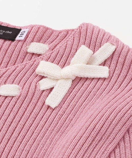 BeBe（ベベ）の「ラインリボンくるみボタンニット長袖カーディガン（カーディガン/ボレロ・キッズ・ピンク・120cm/150cm/130cm/140cm）」の9枚目の写真