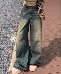 2サイズ展開】デニムフレアパンツ/ヒゲ/平成ギャル（デニムパンツ