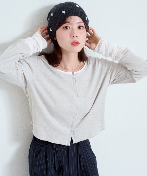 Kastane（カスタネ）の「【新色追加/4色展開】袖チュールテレコカーディガン（カーディガン/ボレロ・レディース・ネイビー/アイボリー/グレー/ダークグレー/ホワイト系その他/ピンク・FREE）」の7枚目の写真