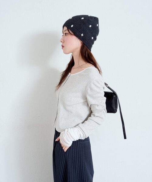 Kastane（カスタネ）の「【新色追加/4色展開】袖チュールテレコカーディガン（カーディガン/ボレロ・レディース・ネイビー/アイボリー/グレー/ダークグレー/ホワイト系その他/ピンク・FREE）」の11枚目の写真